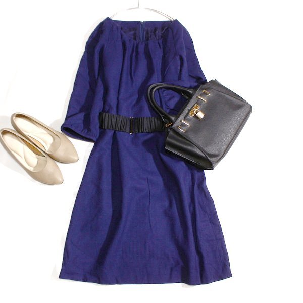 美品 NOLLEY'S ノーリーズ ウール100% シボ・スーツ生地 ワンピース 38号 M 秋 冬 25C10拍卖