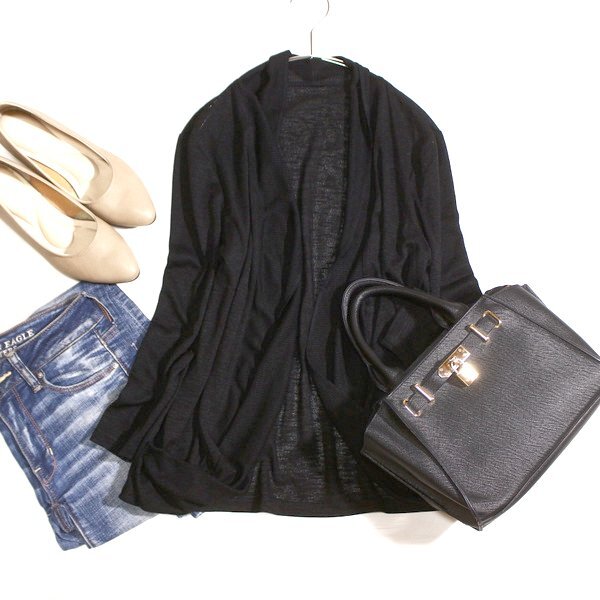 美品 NOLLEY'S sophi ノーリーズ 上品綺麗め ノーボタン 薄手 ニット カーディガン 38号 M 春 秋 25D09拍卖