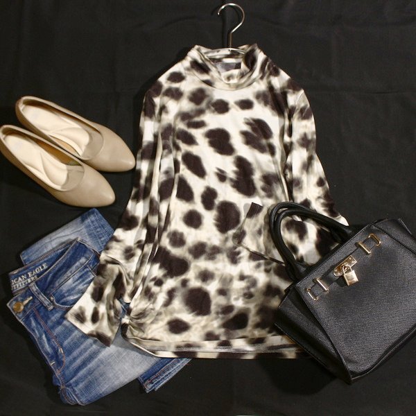 美品 EVEX by KRIZIA エヴェックス バイ クリツィア 綺麗め 薄手 ハイネック ストレッチ ニット プルオーバー 40号 L 春 秋 25A11拍卖