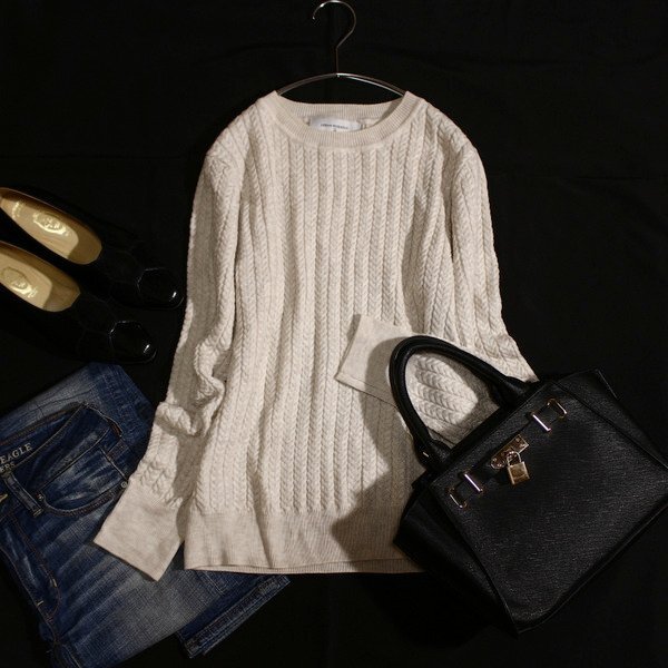 美品 Urban Research アーバンリサーチ ウール混紡 ケーブル編み ニット セーター F 秋 冬 25A11拍卖