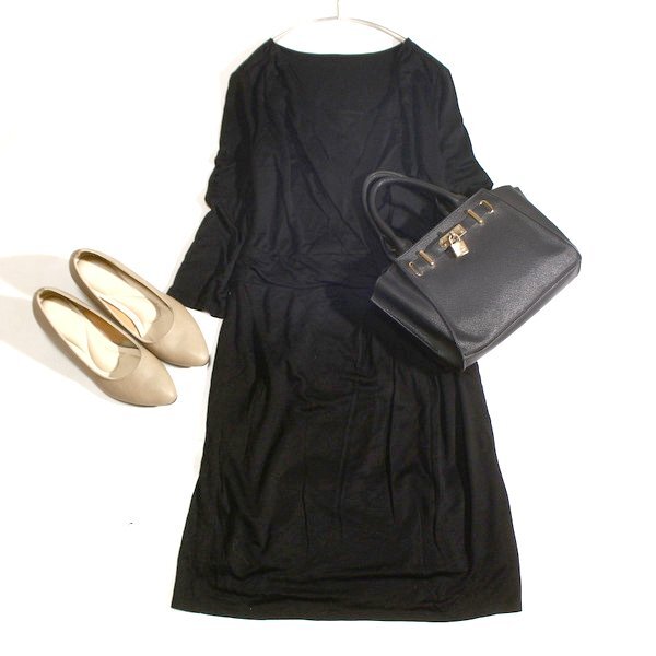 美品 COUP DE CHANCE クードシャンス 上品綺麗め カシュクール ストレッチ ワンピース 38号 M 春 秋 25A11拍卖