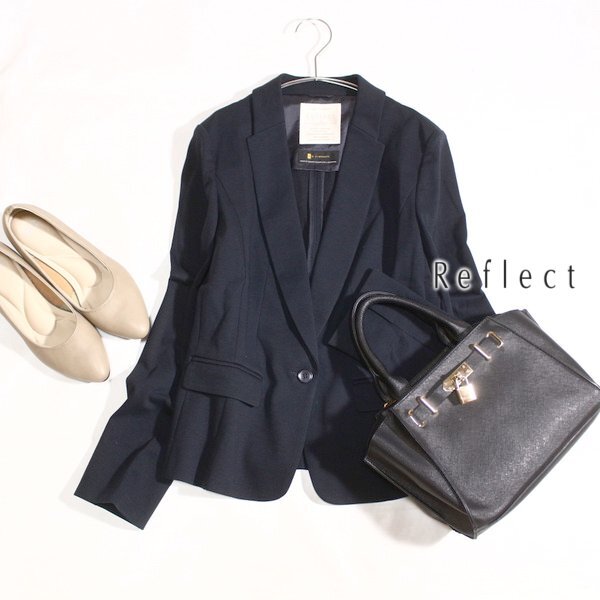 美品 REFLECT × J-QUOLITY リフレクト 上品綺麗め ジャージーストレッチ ジャケット 9号 M 春 秋 25D09拍卖