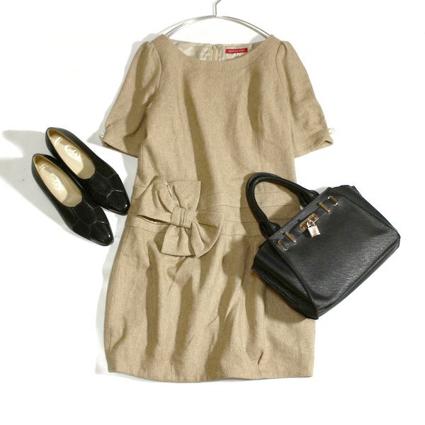 美品 Apuweiser-riche アプワイザーリッシェ 大人可愛い ウエストリボン ウール ワンピース 2号 M 秋 冬 25B11拍卖