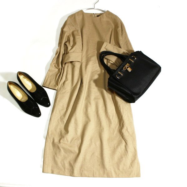 美品 TOMORROWLAND collection トゥモローランド ウール100% 綺麗め フラノストレッチ ワンピース 34号 XS 秋 冬 25B11拍卖