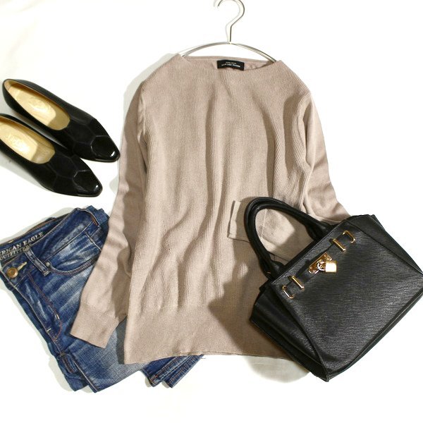 美品 ユナイテッドアローズ GREEN LABEL RELAXING 編み地切り替え カシミヤ・コットン ニット セーター F 春 秋 25B11拍卖