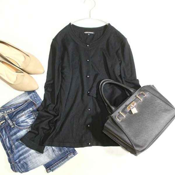 美品 TRANS WORK トランスワーク 大きいサイズ 42号 シルク・カシミヤ100% 薄手 ニット カーディガン XL 春 秋 25B11拍卖