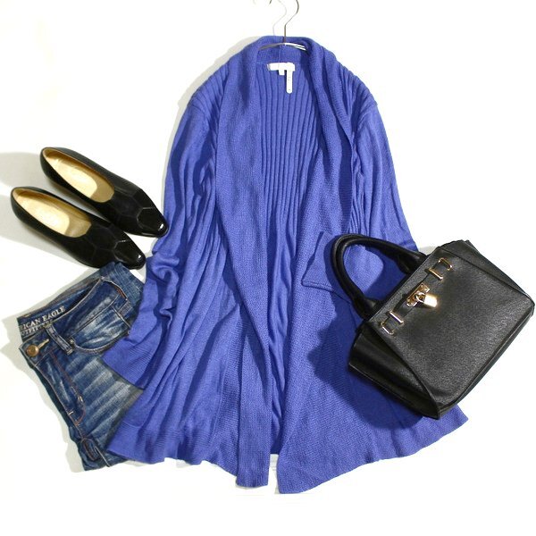 美品 Comme ca Mature コムサマチュア 綺麗め ノーボタン ロングニット カーディガン 9号 M 春 秋 25C11拍卖