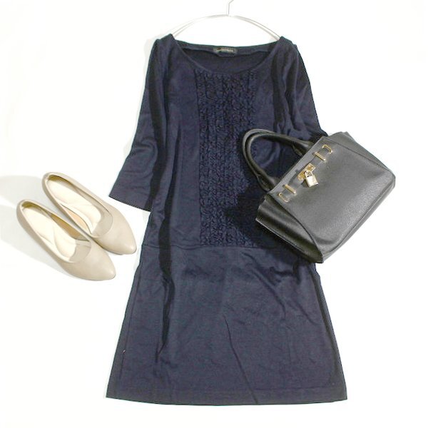 美品 ユナイテッドアローズ GREEN LABEL RELAXING 大人可愛い フリル ジャージーストレッチ ワンピース F 25C11拍卖