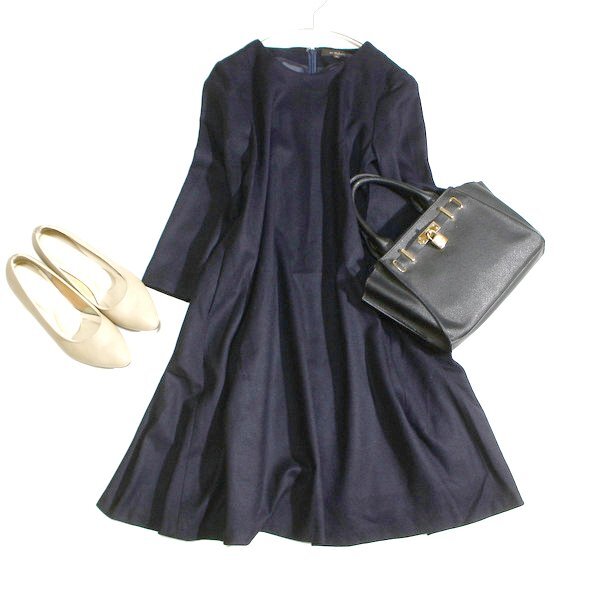 美品 Demi-Luxe BEAMS デミルクス ビームス 大人可愛い ウール スーツ生地 ワンピース 36号 S 秋 冬 25C11拍卖