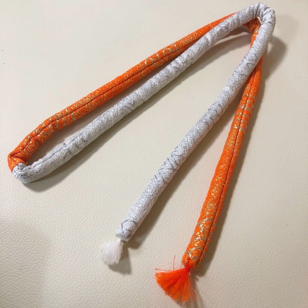 未使用 帯締 和装小物 着物 帯紐 和服 和装 シルバー オレンジ ラメ入り 【中古】拍卖
