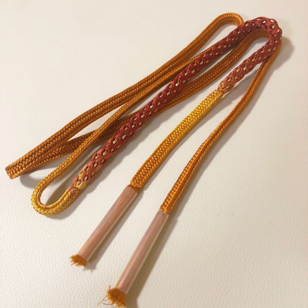 未使用 帯締 和装小物 着物 帯紐 和服 和装 オレンジ レッド 編み込み 【中古】拍卖