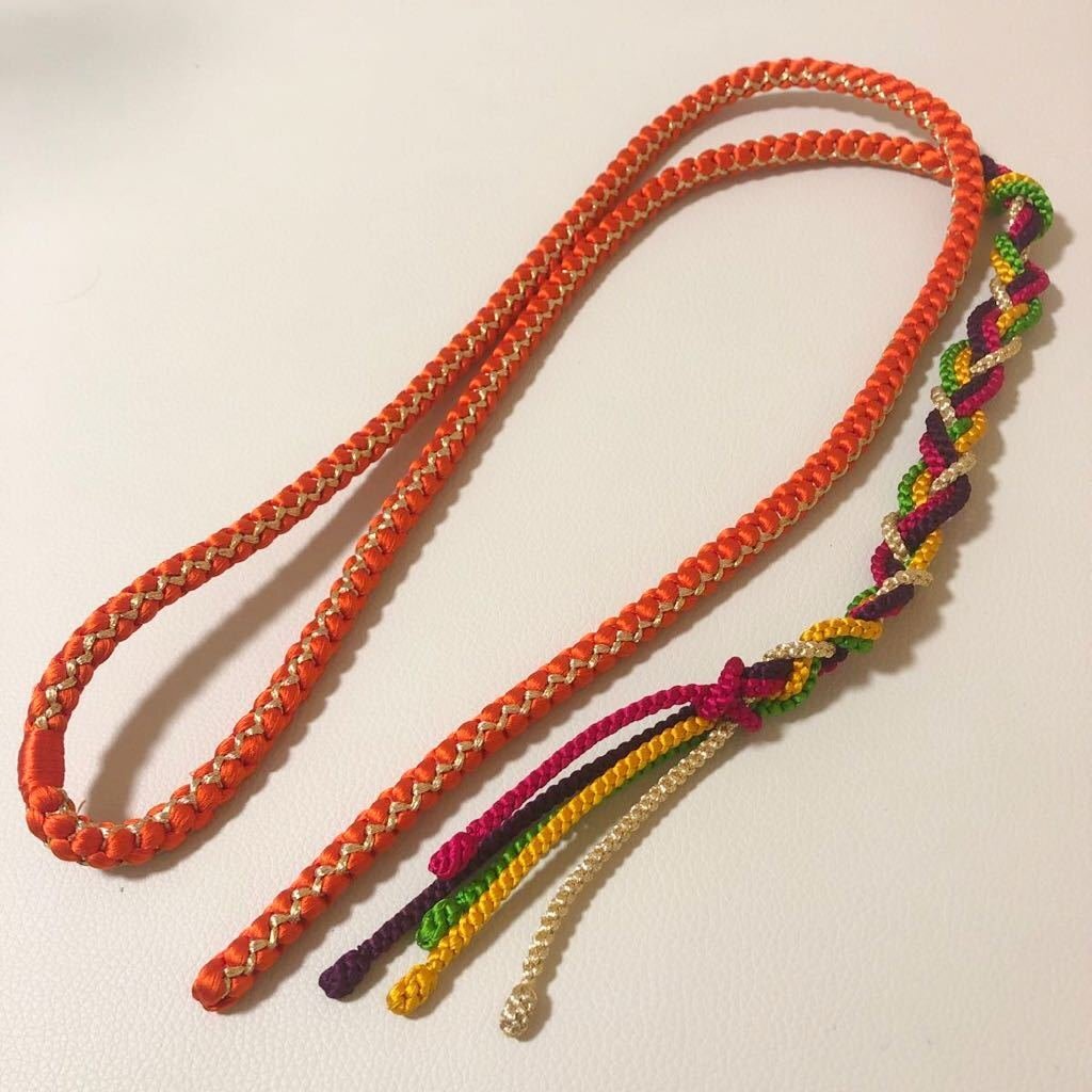 未使用 帯締 和装小物 着物 帯紐 和服 和装 オレンジ ゴールド マルチカラー 【中古】拍卖