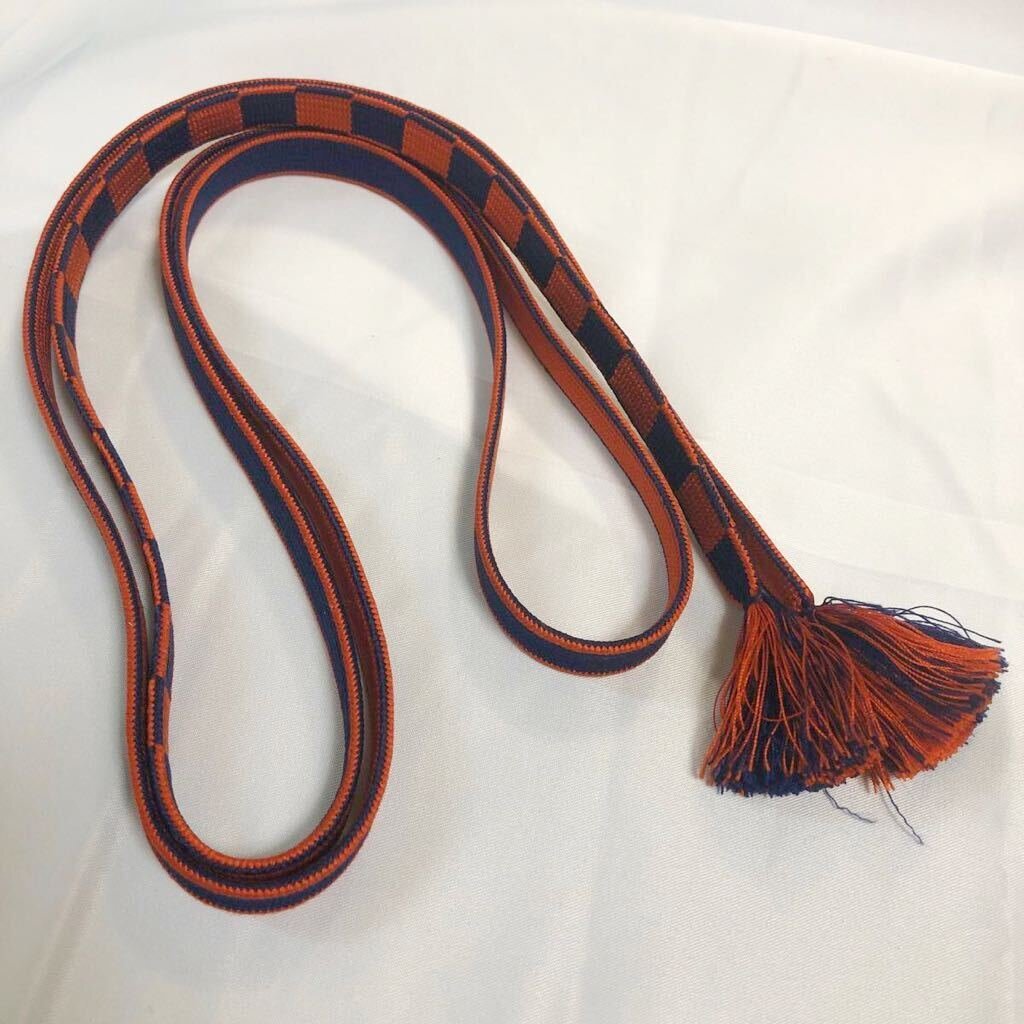 未使用 帯締め 帯留め 帯紐 帯留 帯締 和装小物 着物 帯紐 和服 和装 ⑦ チェック オレンジ ネイビー 【中古】拍卖