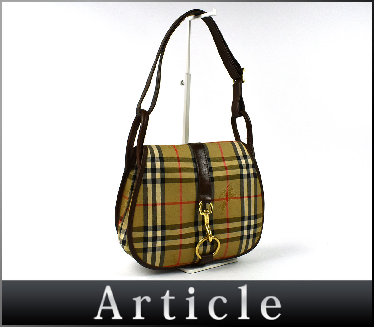 239038〇 Burberrys BURBERRY バーバリー チェック柄 ショルダーバッグ 肩掛け バッグ キャンバス レザー ベージュ ブラウン/ B拍卖