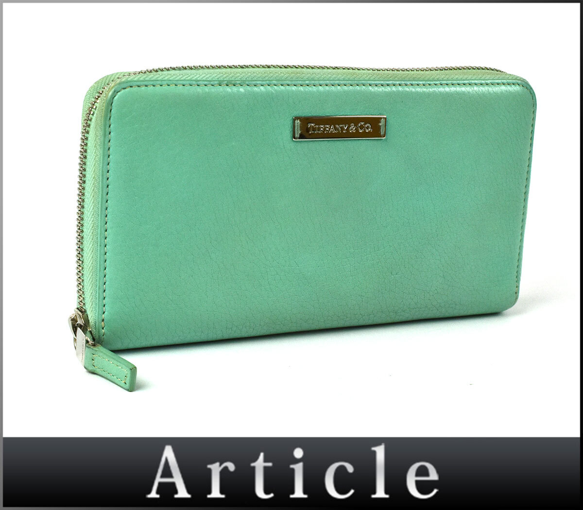 240239□ Tiffany&coティファニー ラウンドファスナー長財布 ウォレット 財布 レザー 革 ブルー レディース 小物 シルバー金具/ C拍卖