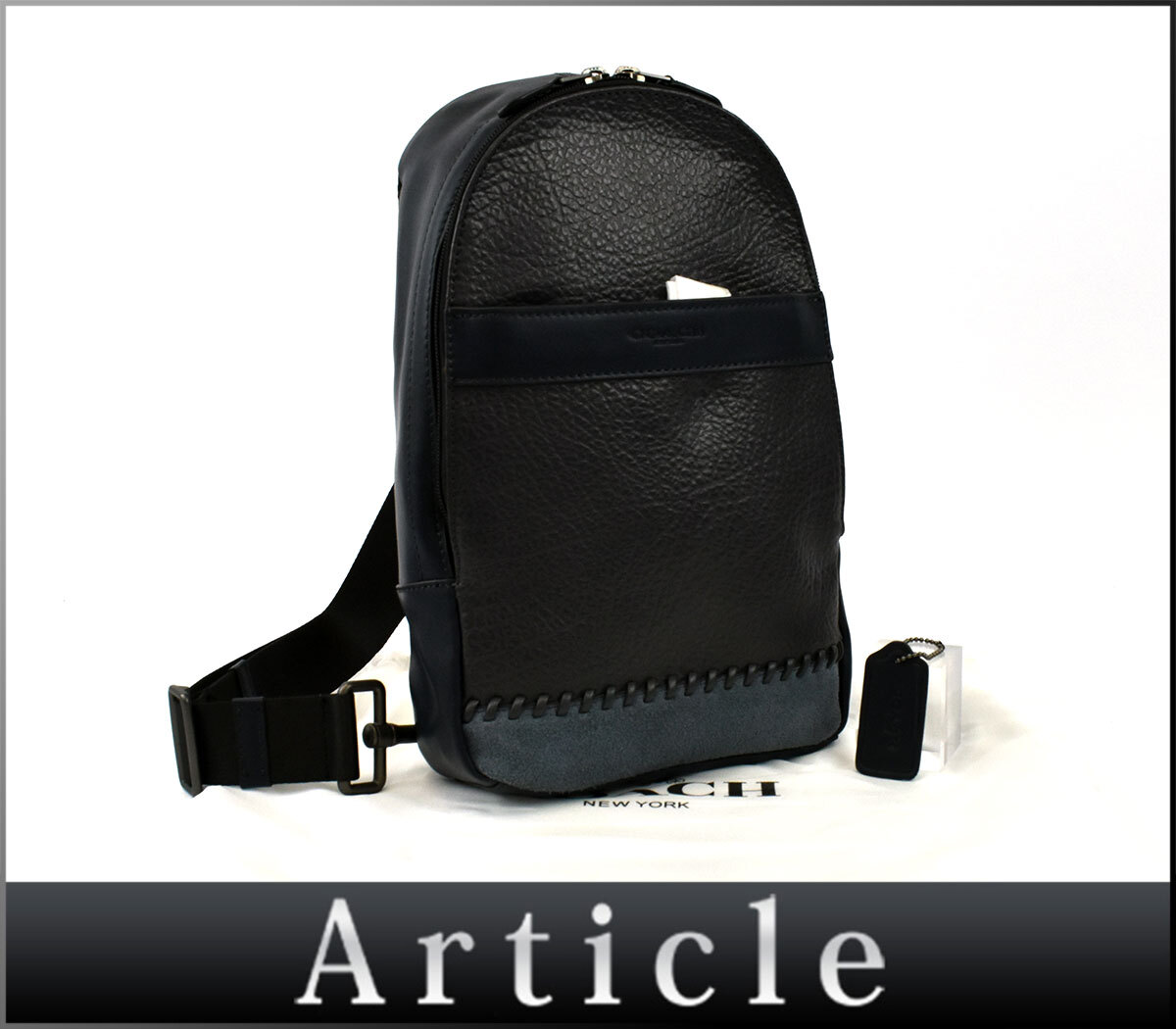 83925◆未使用 COACH コーチ ボディバッグ ショルダーバッグ 斜めがけ F11236 レザー 革 スエード ネイビー メンズ 保存袋/ B拍卖
