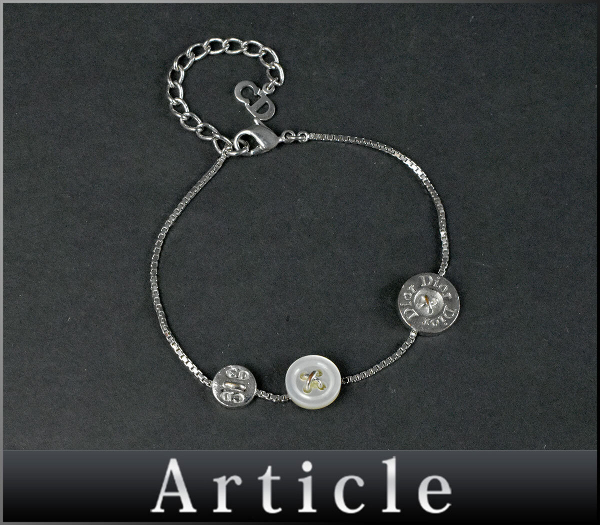 241595□ Christian Dior ディオール ボタン ブレスレット アクセサリー シルバーメッキ シェル シルバー ホワイト レディース/ E拍卖