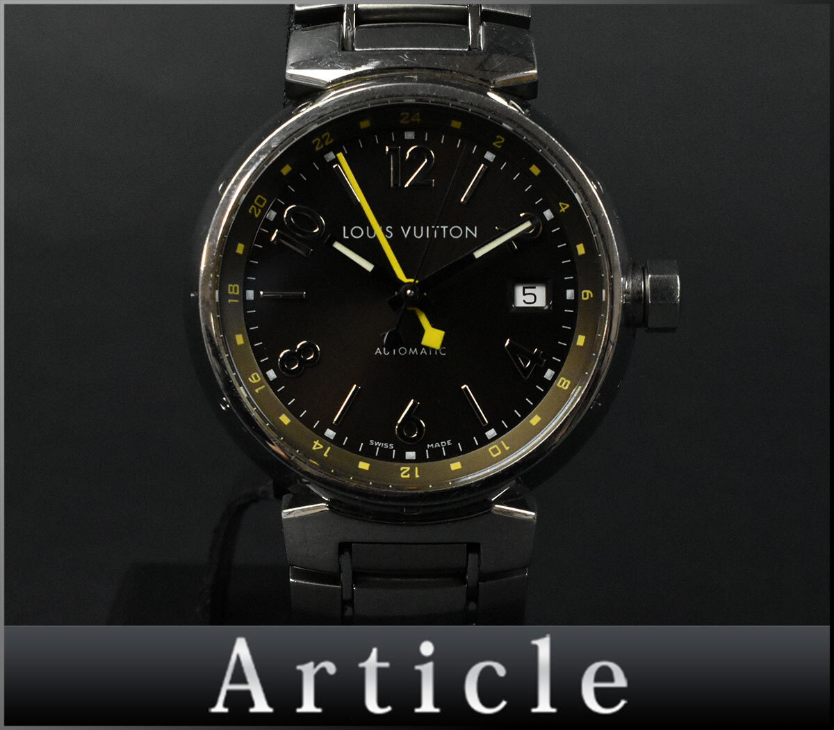 241495□動作確認済 LOUIS VUITTON ルイヴィトン タンブール 腕時計 自動巻き デイト 4針 Q1131 SS ブラウン シルバー メンズ/ D拍卖