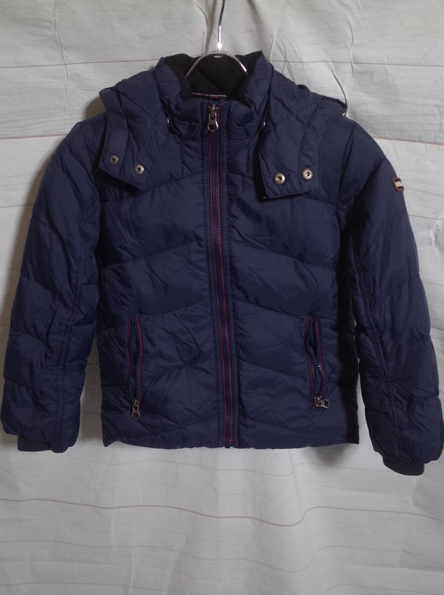 キッズ pn294 TOMMY HILFIGER トミーヒルフィガー ダウンジャケット 122 ネイビー 紺 フード取り外し可能拍卖