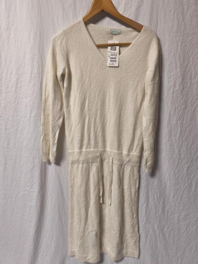 アンレクレ ニットワンピース 長袖 Vネック アイボリー レディース M拍卖