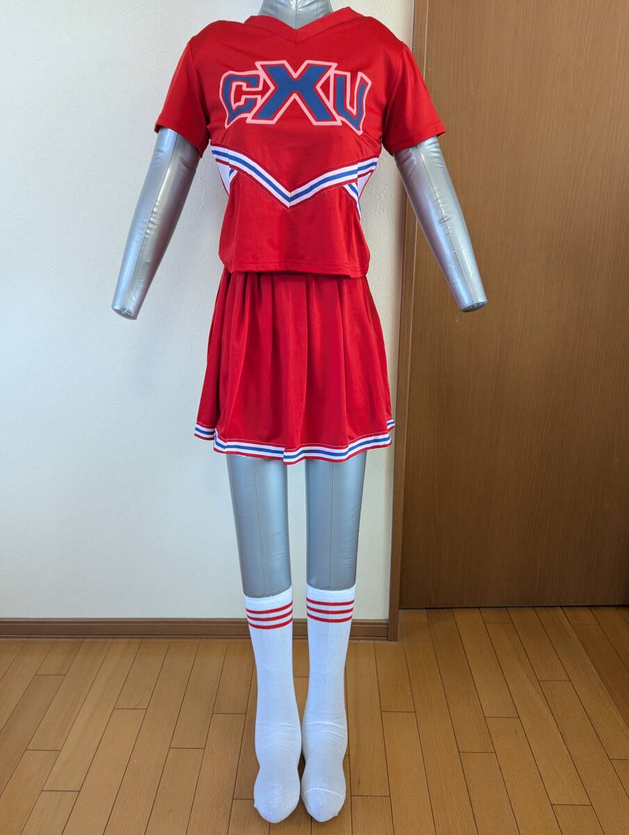 CXU チアリーディング・チアダンスユニフォーム 赤 サイズM程度 ソックス付拍卖
