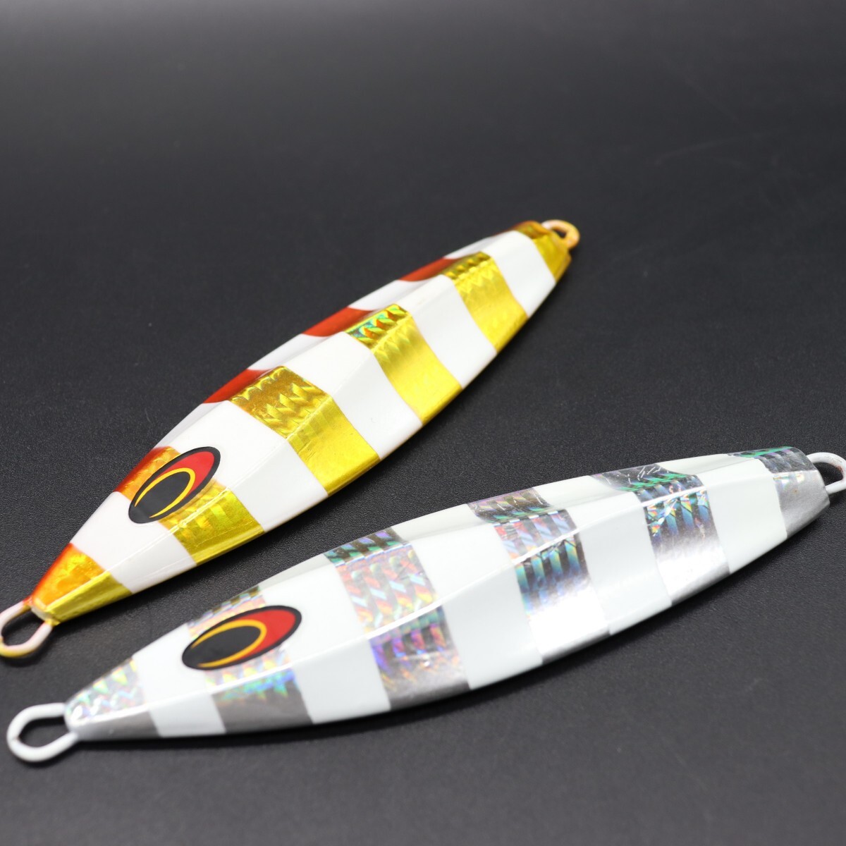 メタルジグ スロー フォール 245g 125mm 2個セット ジグ オフショア 船釣り 左右非対称 蓄光 ゼブラグロー zig245gFW-赤金銀2拍卖