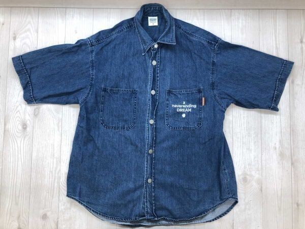 ジーユー GU スタジオセブン STUDIO SEVEN アメカジ ワーク NEVER ENDING DREAM 刺繍 CPO 半袖デニムシャツ メンズ 綿100% M 紺拍卖