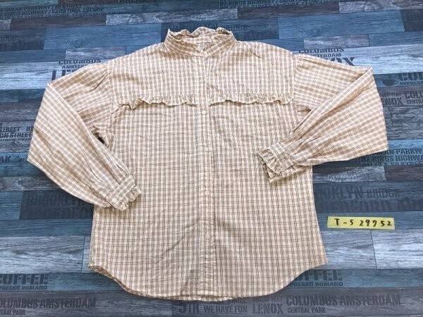 BROWNY WEGO ウィゴー レディース チェック柄 フリル 長袖シャツ F 黄色白エンジ色拍卖