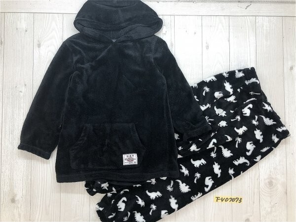 Lala Salama キッズ ボアフード 長袖パジャマ上下セットアップ 140 黒白拍卖