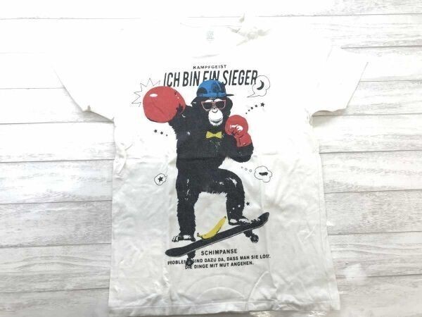 グラニフ Design Tshirts Store ganiph ストリート ボクシング ファイティング チンパンジー イラスト 半袖Tシャツ メンズ 綿100% M 白拍卖