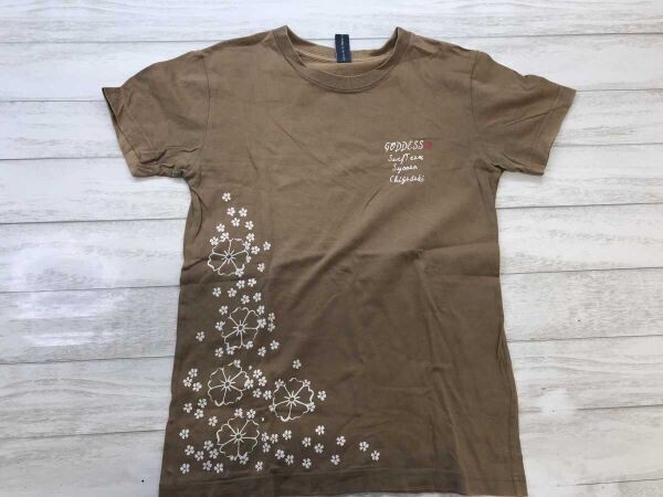チームゴッデス TeamGoddess 平成レトロ オールド サーフ 桜 和柄 花柄プリント 半袖Tシャツ レディース コットン100% L 茶色拍卖
