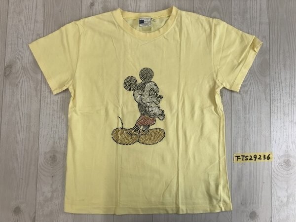 DISNEY ディズニー レディース ミッキー ライトストーン バックプリント 半袖Tシャツ L 黄色拍卖