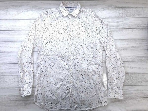ザラ ZARA レトロ モード トラッド カラフル ドット 水玉 アート 総柄 長袖シャツ メンズ コットン100% XL 大きいサイズ 白拍卖