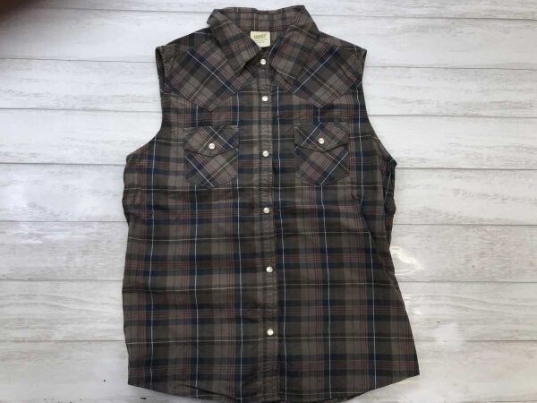 スミスアメリカン SMITH'S AMERICAN レトロ アメカジ チェック ノースリーブシャツ レディース コットン100% スナップボタン L 茶色拍卖