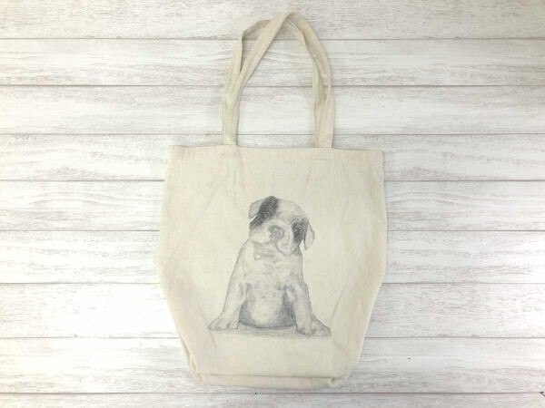レトロ ファンシー キュート 古着小物 フレンチブルドッグ 犬 ワンちゃん 手描き デッサン イラスト 帆布 キャンパス トートバッグ 生成り拍卖