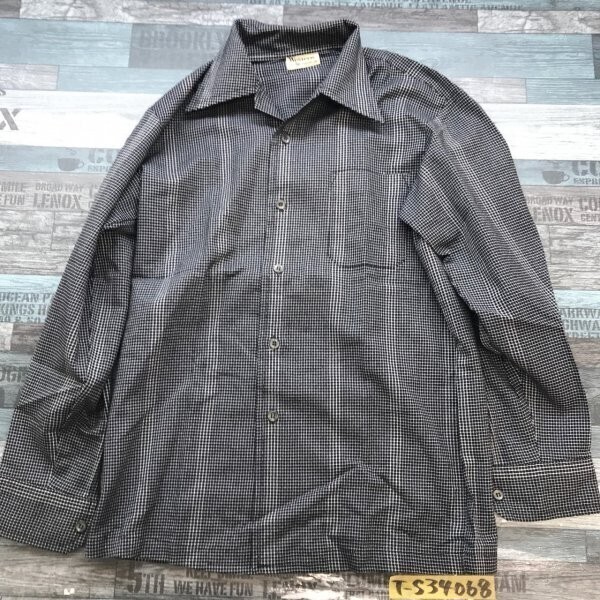 Western メンズ オープンカラー チェック柄 長袖シャツ M 黒拍卖