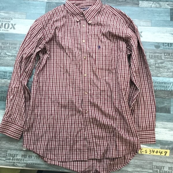 STECCEL メンズ ワンポイント刺繍 ボタンダウン チェック柄 長袖シャツ 大きいサイズ LL エンジ拍卖