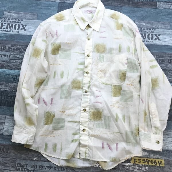 SISNUS メンズ 総柄 薄手 長袖シャツ オフホワイトグリーン拍卖