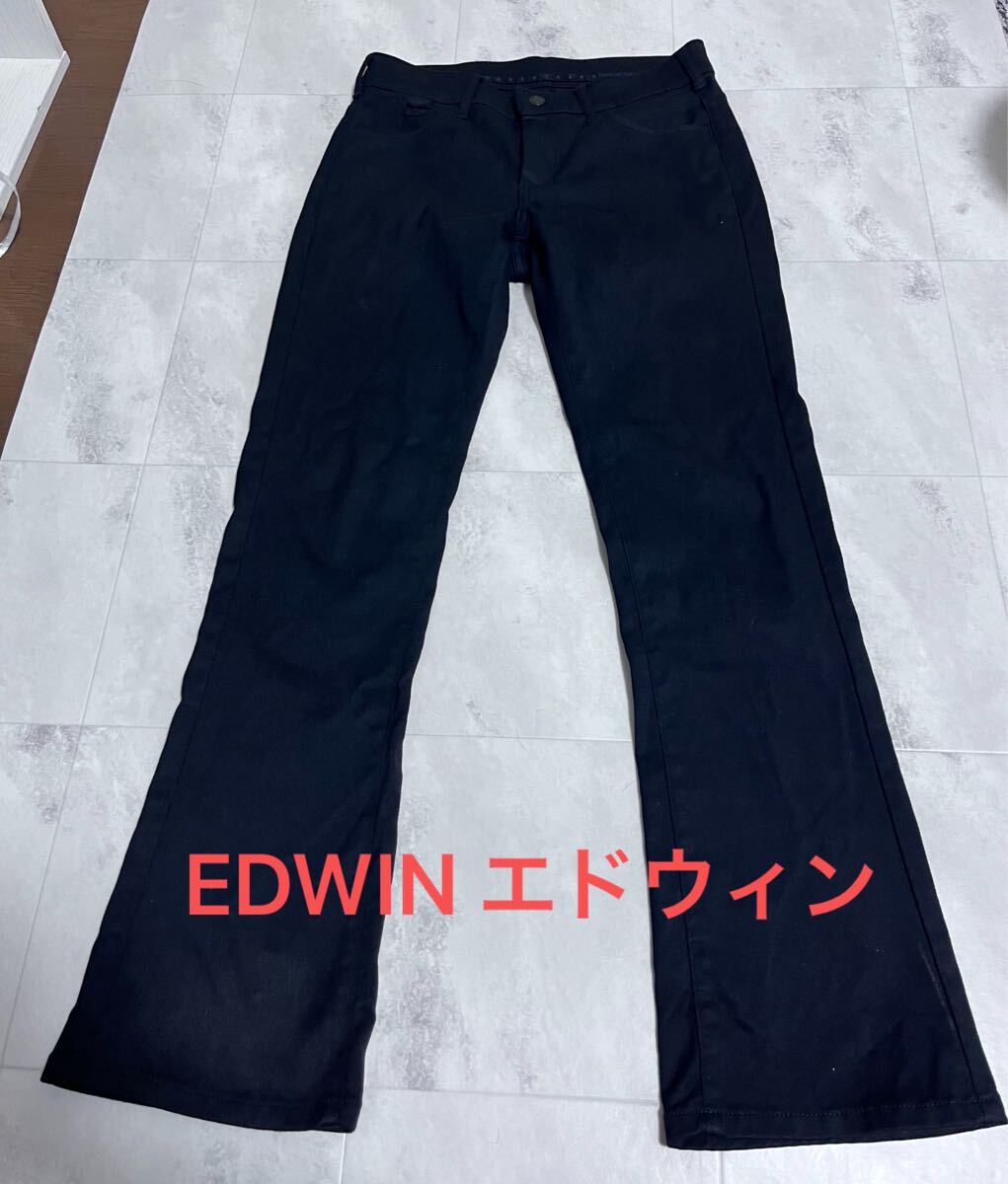 EDWIN エドウィン MEB011 ハタラクロ ストレッチ ブーツカット パンツ フレアパンツ Sサイズ 黒 レディース拍卖