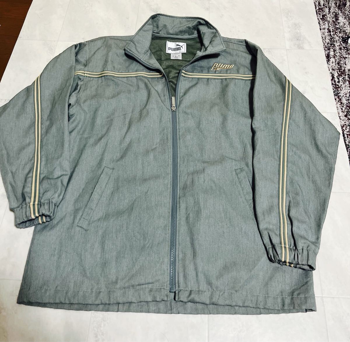 PUMA プーマ ブルーグレー 薄手 トラックジャケット レトロ Lサイズ ジップアップ拍卖