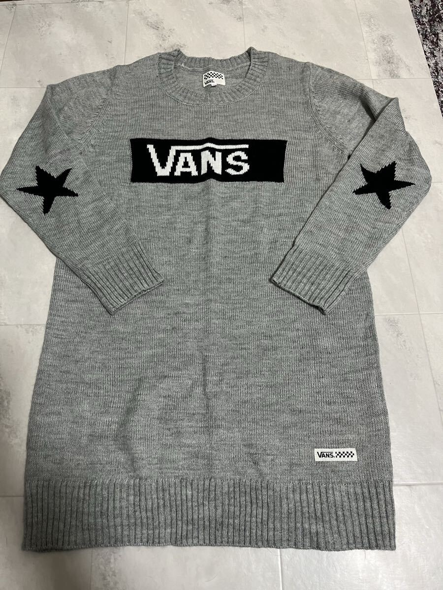 VANS ニットセーター ロング丈 デカロゴ グレー 長袖セーター Mサイズ拍卖