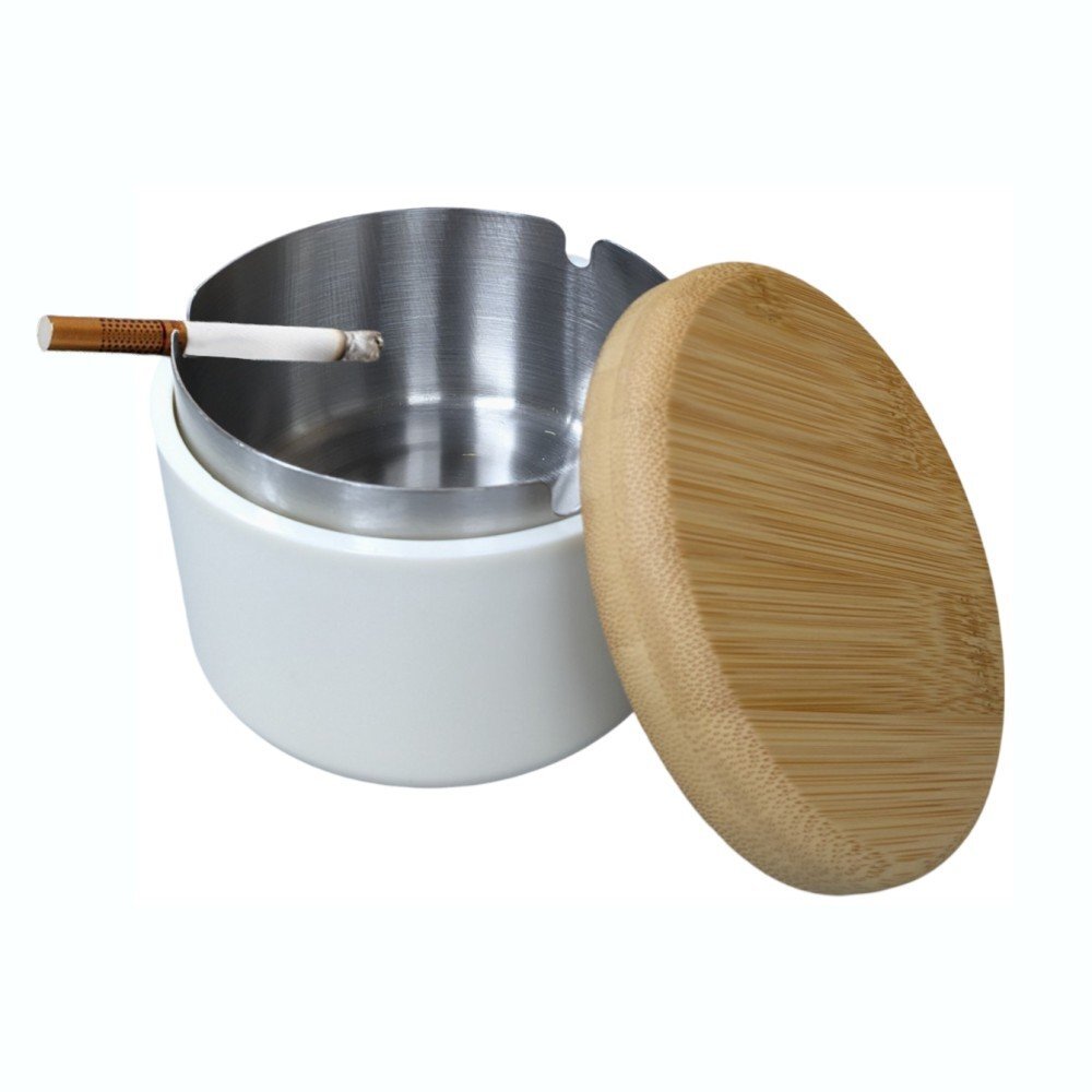 【vaps_4】蓋付き 灰皿 白 ステンレス 木製 ふた付き 溝あり たばこ タバコ休め 卓上 おしゃれ シンプル 送込拍卖