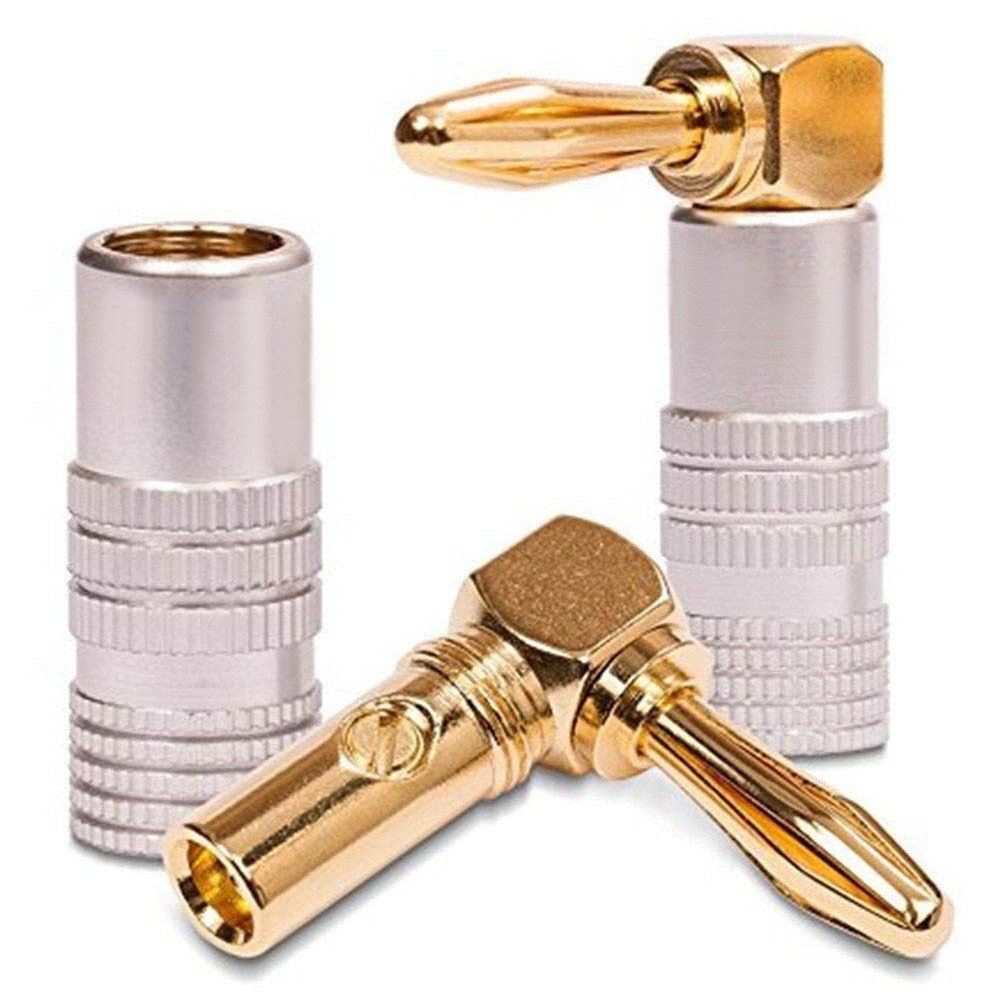 【vaps_4】金メッキバナナプラグ 2本セット(1ペア) 《シルバー》 《90度》 赤黒 スピーカー接続 送込拍卖