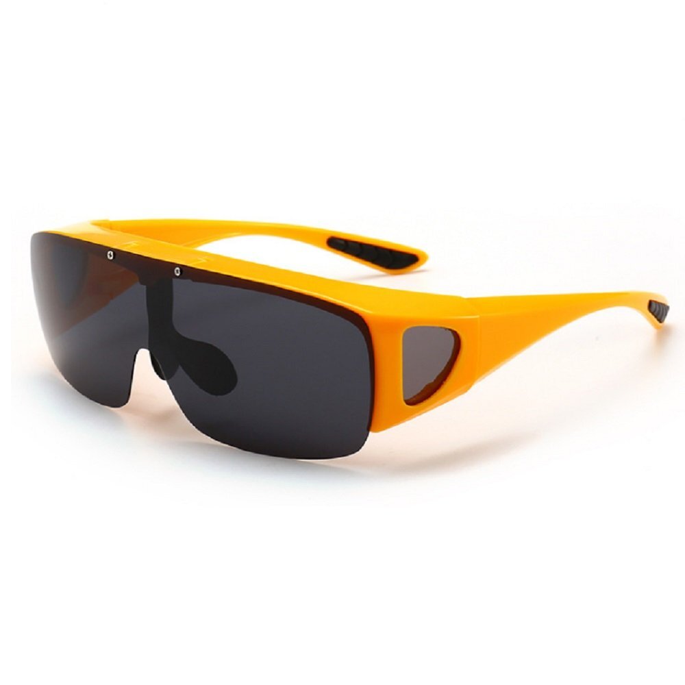 【vaps_4】跳ね上げ式オーバーサングラス 《偏光ブラック》 イエローフレーム 晴天用 送込拍卖