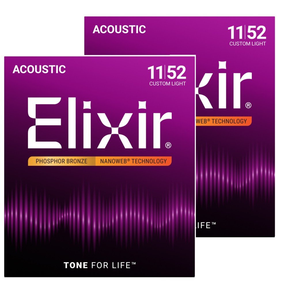 【vaps_3】Elixir エリクサー アコースティックギター弦 2パック NANOWEB フォスファーブロンズ Custom Light .011-.052 #16027 送込拍卖