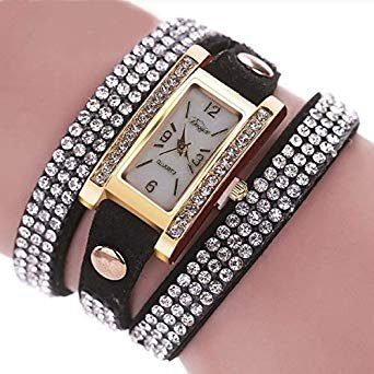 【vaps_7】きらめきウォッチ レディース腕時計 《ブラック》 三連 キラキラ ラインストーン ブレスレット 時計 送込拍卖