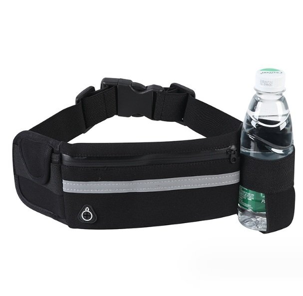 【vaps_2】ランニングポーチ 《ブラック》 大容量収納 蛍光反射 伸縮ベルト 防水 イヤホン穴 ランニングバッグ ウエストポーチ 送込拍卖