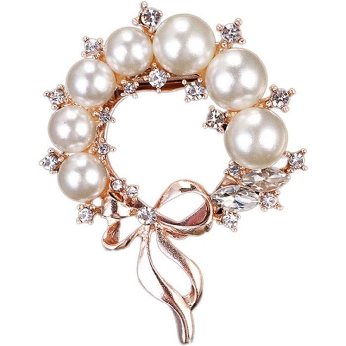 【vaps_2】蝶結びブローチ パールデザイン 真珠風 ラインストーン レディース エレガント フォーマル ブローチ 送込拍卖