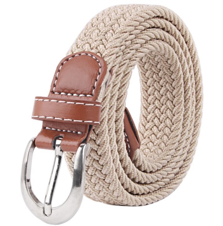 【vaps_5】編み込み式 メッシュベルト 《ベージュ》 伸縮 男女兼用 カジュアル キャンバスベルト 送込拍卖