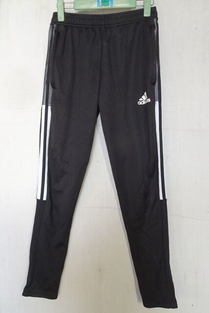 adidas/アディダス/トラック長パンツ/ジャージ素材/白黒ラインテープ生地切替/裾ファスナー/スポーツ/黒/ブラック/Mサイズ(11/4R7)拍卖